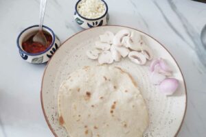 Ingredients for making Air Fryer Tortilla Pizza